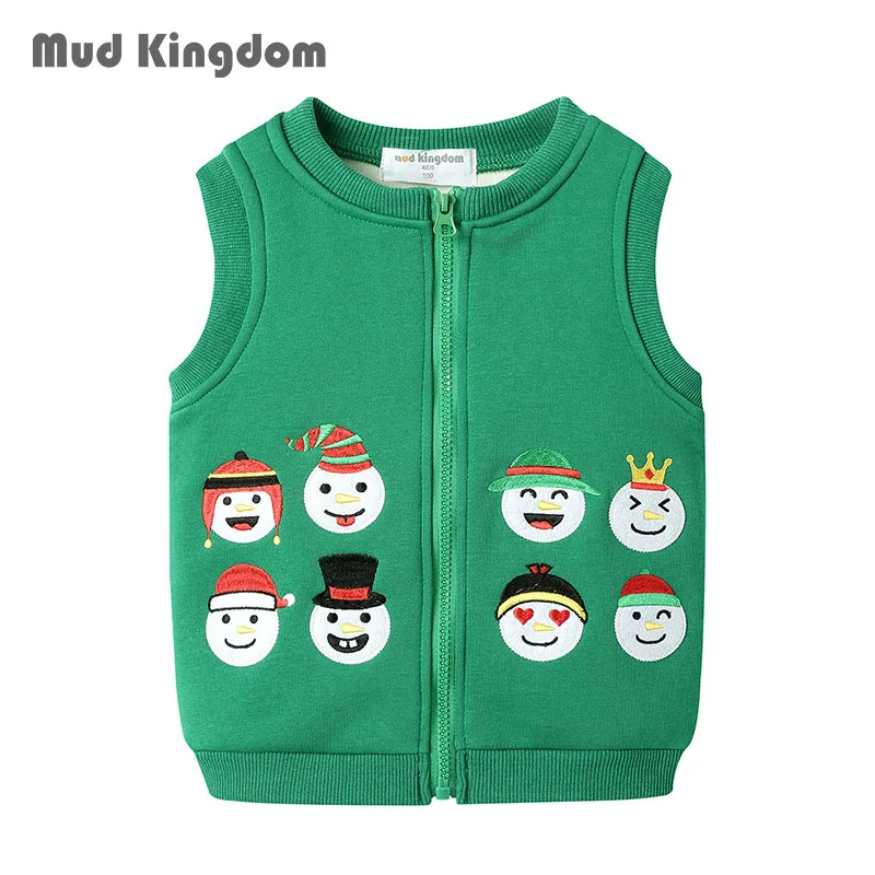 Mudkingdom Boys Girls Vest Jackets Warm Fleece Lined Thick Outerwear Christmas Snowman Sleeveless Jacket Full Zip Coat