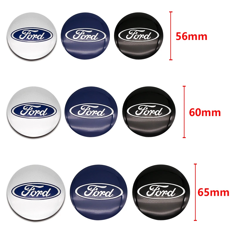 4 pçs 56mm 60mm 65mm estilo do carro centro da roda hub caps adesivos emblema para ford fiesta mondeo fusão explorer escape shelby borda