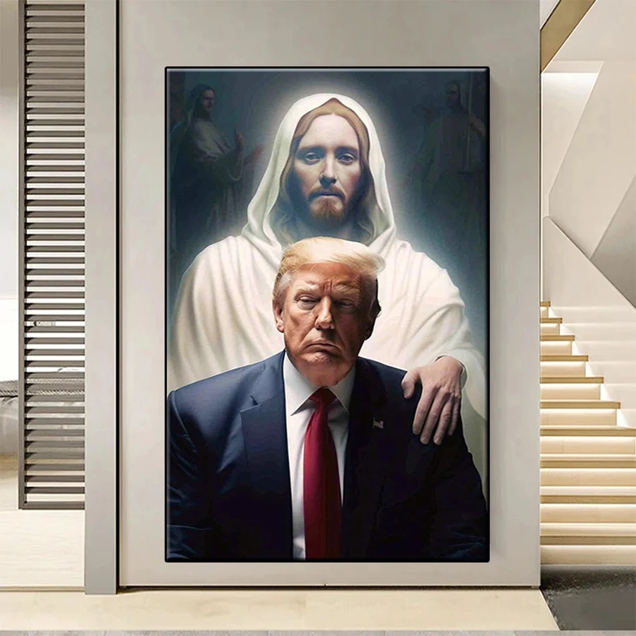 DIY Diamond Painting Jesus Christ Guards Us President Trump Full Square Diamond Embroidery Cross Stitch Mosaic Handmade Gift