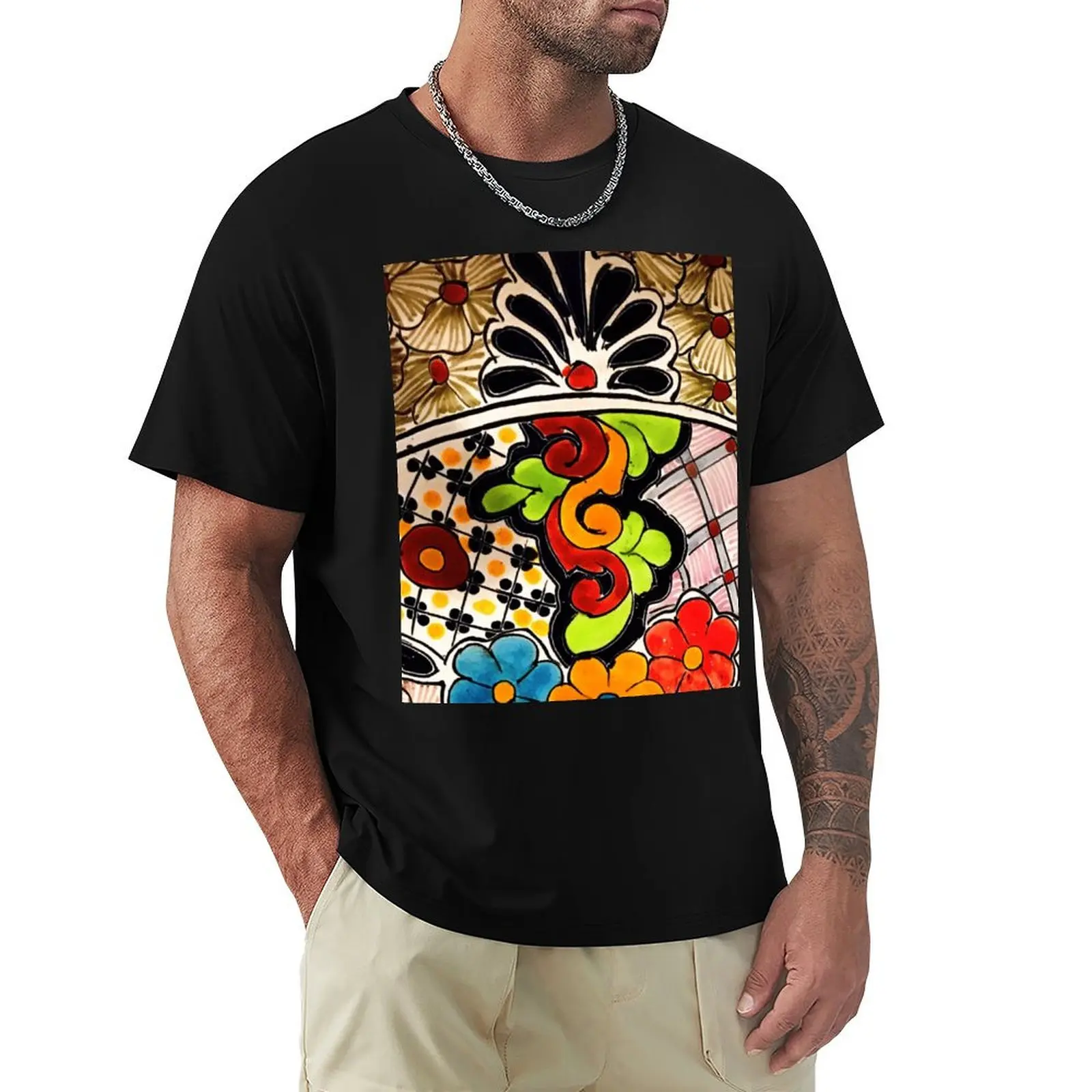 

Beautiful Green with Red Scroll Talavera T-Shirt anime anime figures cotton t shirt men
