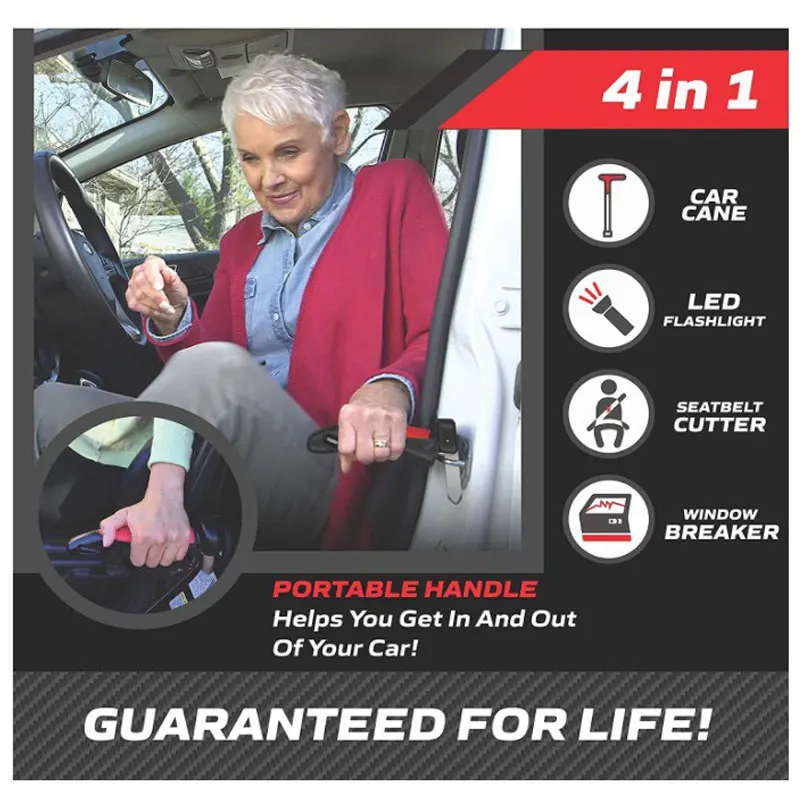 

Vehicle Support Handles Car Door Assist Handle For Elderly 4In1 Window Breaker Safety Hammer Seatbelt Cutter With LED Light