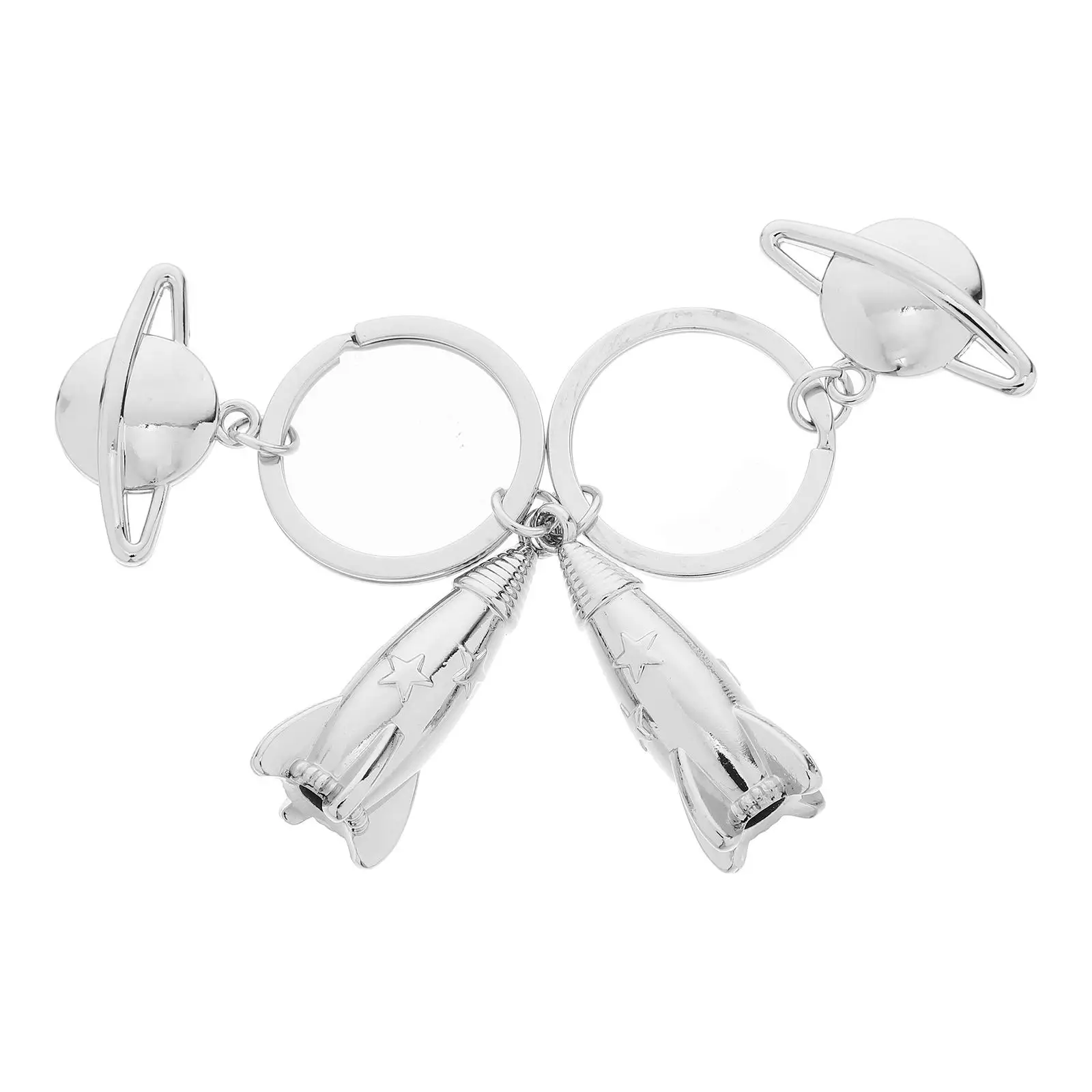 2pcs Rocket Space Planet Key Ring Zinc Alloy Planet Key Ring Decorative Pendant Lovers Gifts Durable Small Glossy