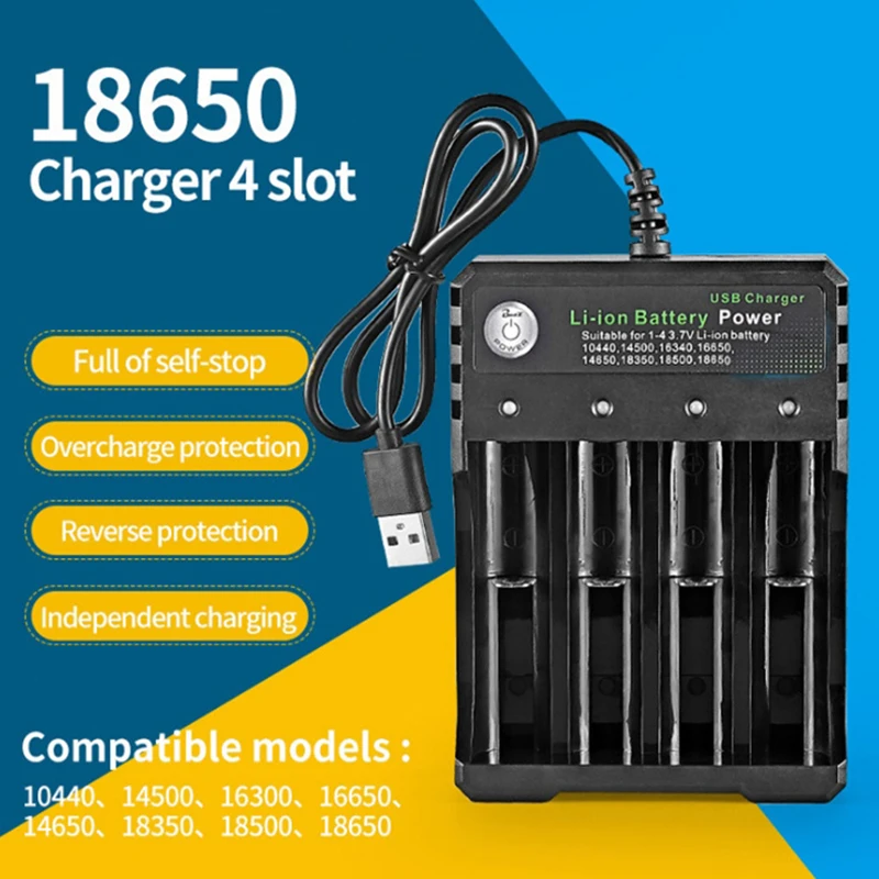 4 Slot USB Charger Independent Charging 4.2V Li-ion Battery 2X 3X 4X Portable Rechargeable Battery Charger for 18650 18350 18500 