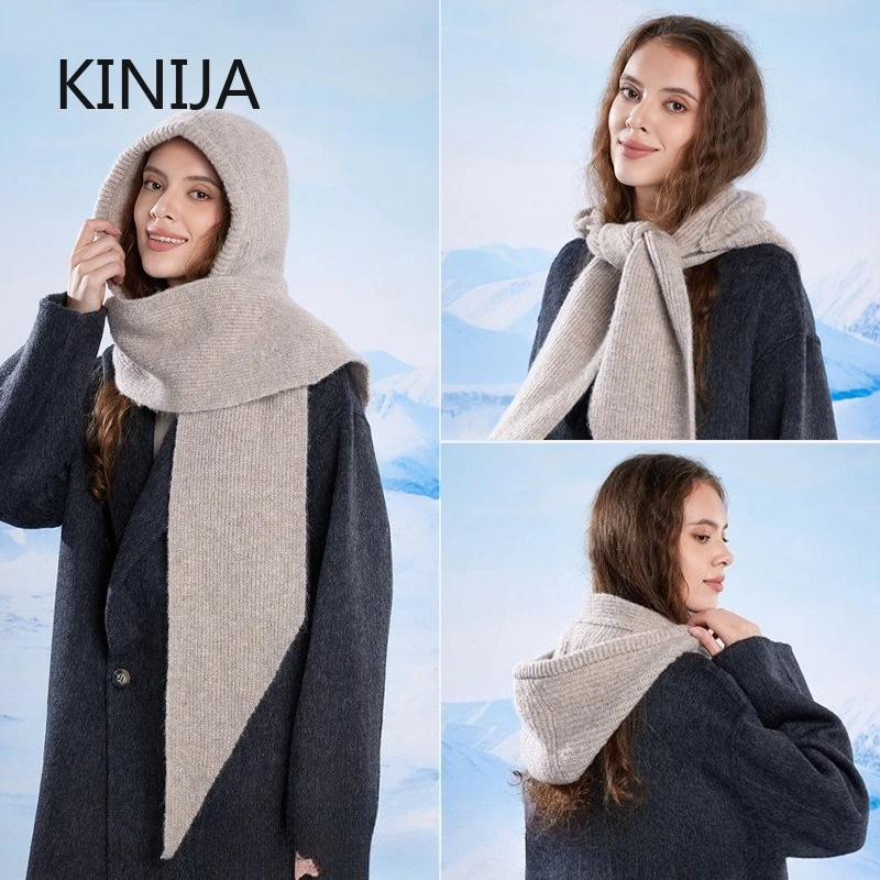 Knitted Winter Balaclava Thickened One-Piece Scarf Cap Hooded Y2K One Size Black Ski Mask Winter Full Face Beanie Hat Knit Balaclava Hood  main image 3