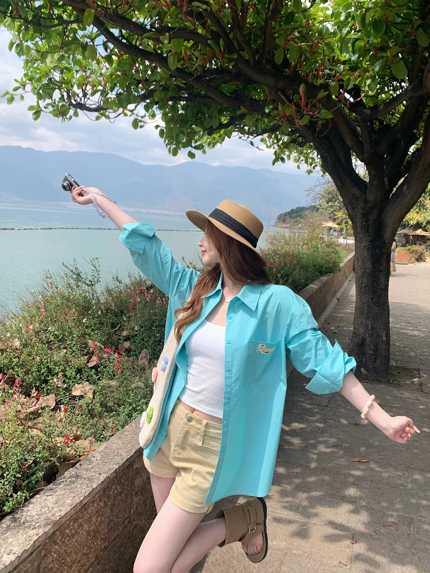 

Su San San Women's Loose Long Sleeve Collared Shirt Sun Protection Fashionable Top Korean Style Cotton Breathable Spring 2026