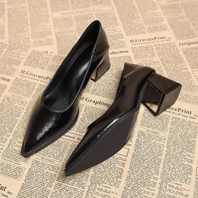 

Luxury Brand Pointed Toe High Heels Women Shoes Sexy Shallow Leather Shoes Woman 2025 Autumn Chunky Dress Pumps Mujer Zapatos