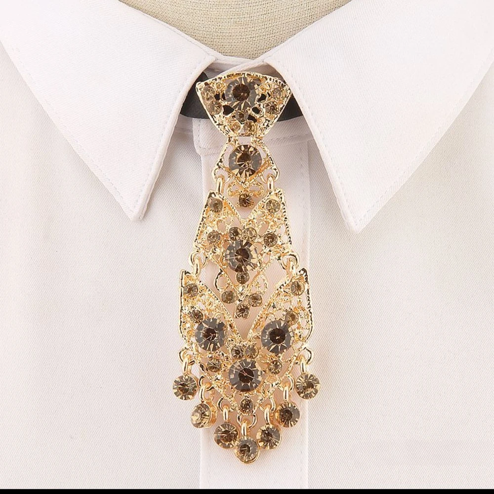 Fashionable Personalized Trendy Unisex Korean Version Cocktail Party Wedding Host Metal Rhinestone Small Tie
