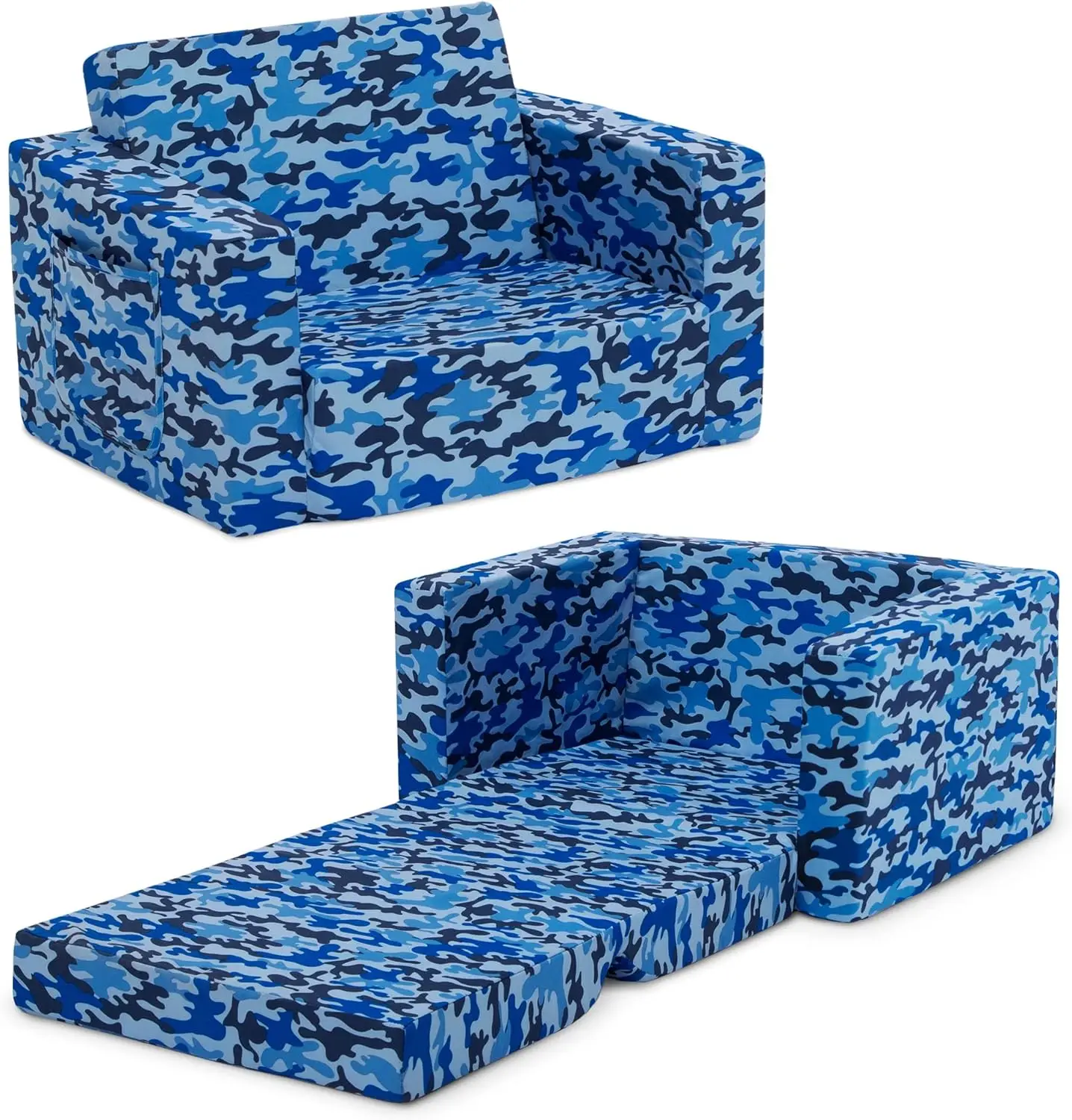 

Cozee Blue Camo Convertible Foam Chair To Lounger For Kids