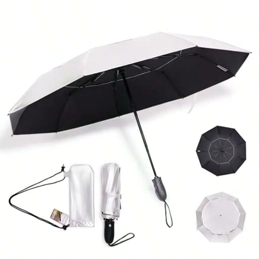 

Premium UV Travel Umbrella Compact Windproof And Waterproof Umbrella For Walking 9-Rib Fiberglass Frame Heavy Duty Design Auto
