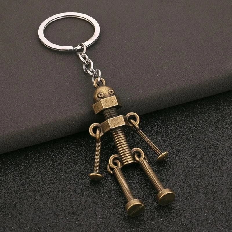 573B Vintage Mechanical Screw Robot Keychain Creative Movable Joint Car Holder
