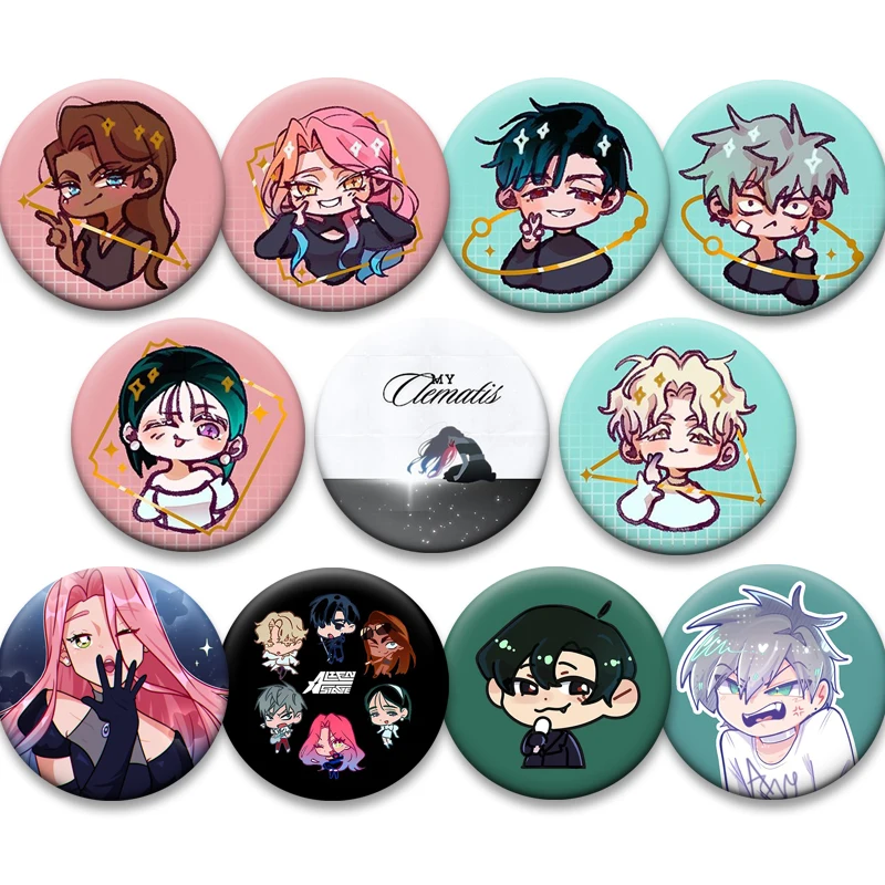 Anime Alien Stage Badge LUKA HYUNA LVAN TILL SUA MIZI Cartoon Brooches Round Display Pins for Backpack Jewelry Accessories Gifts