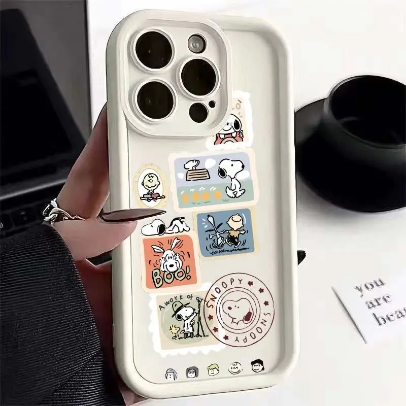 Cute Label Snoopy Cartoon Case For Xiaomi 14T Pro 14T 12T 11 Lite POCO M6 M3 Pro F3 Cover Couqe Soft Silicone Shockproof