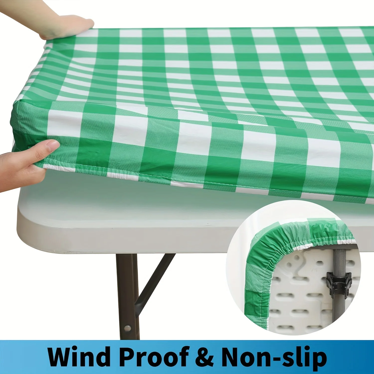 Waterproof Vinyl Tablecloth with Flannel Backing - Stylish Buffalo Check, Elastic & Non-Slip - Ideal for Dining, Camping