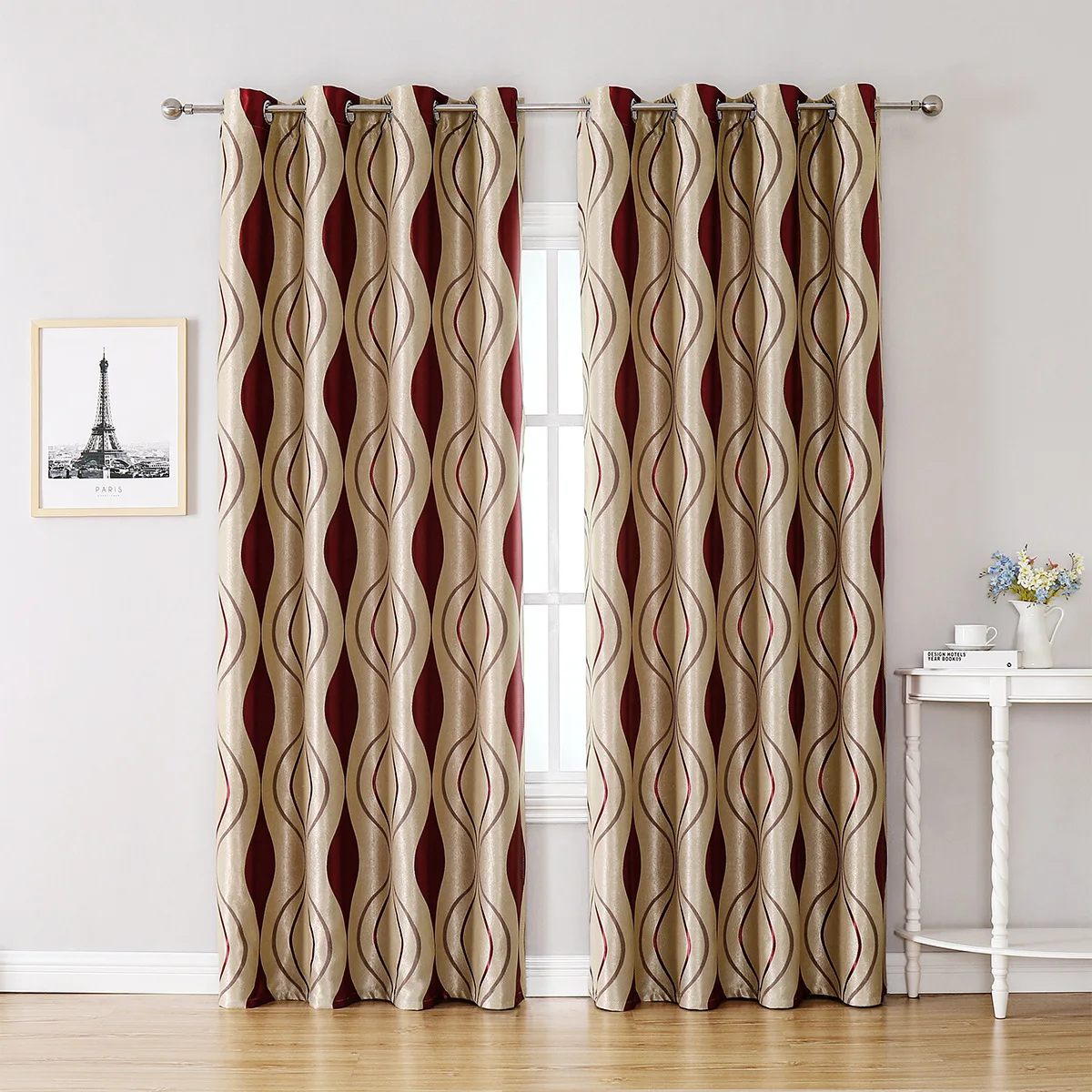 1pc Thick European Luxury Custom Embroidered Blackout Curtain Fabric, Modern Jacquard Eight-Character Flower Print, Living Room