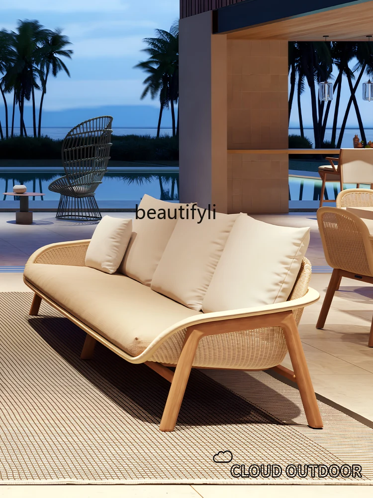 Outdoor outside Courtyard Leisure Balcony Combination Garden Waterproof and Sun Protection Teak Sofa