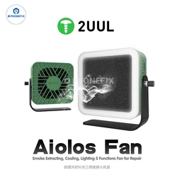 2UUL DA98 Aiolos Smoke Absorber Fan with LED Lamp 3 in 1 Portable Lighting Cool Down Fan for PCB Welding Fume Extracting