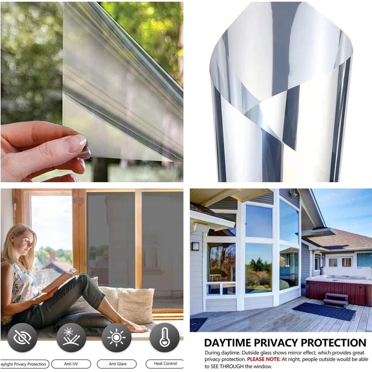 Multi-size One Way Mirror Window Film Privacy Sun Blocking Glass Sticker Heat Control Reflective Film Self Adhesive Window Tint