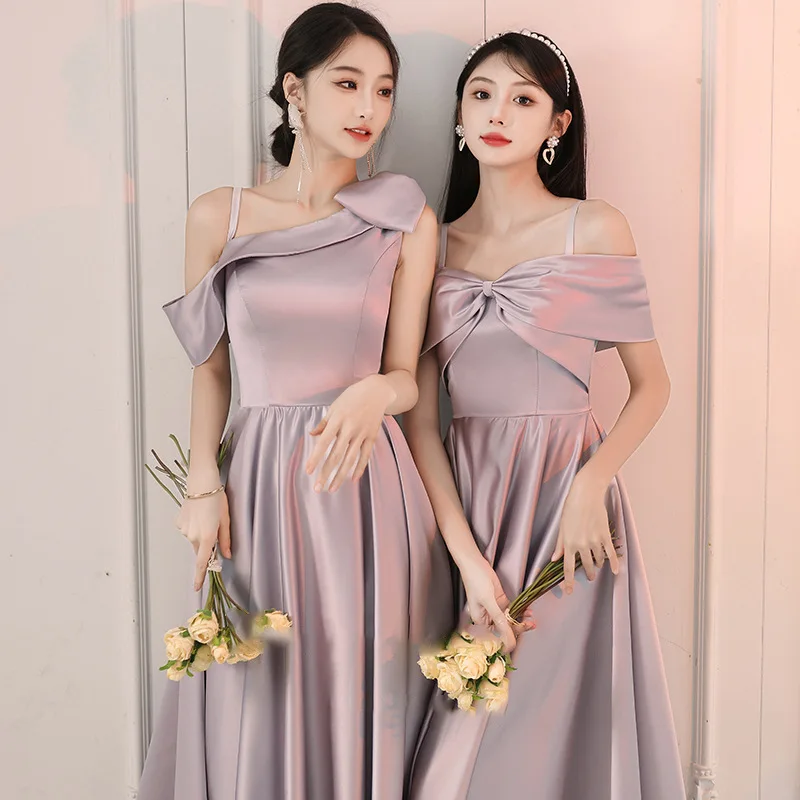 Satin bridesmaid dress 2024 new autumn and winter small daily style high-grade long sleeve sisters dress Group dress