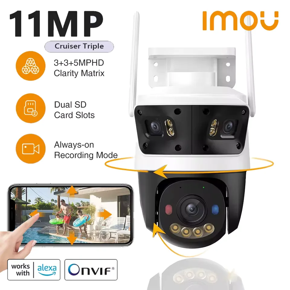 IMOU Cruiser Triple 11MP Lens Outdoor Camera 2 Red-Bule Warning Light WiFi Camera Vehicle Human Detection Surveillance Monitor