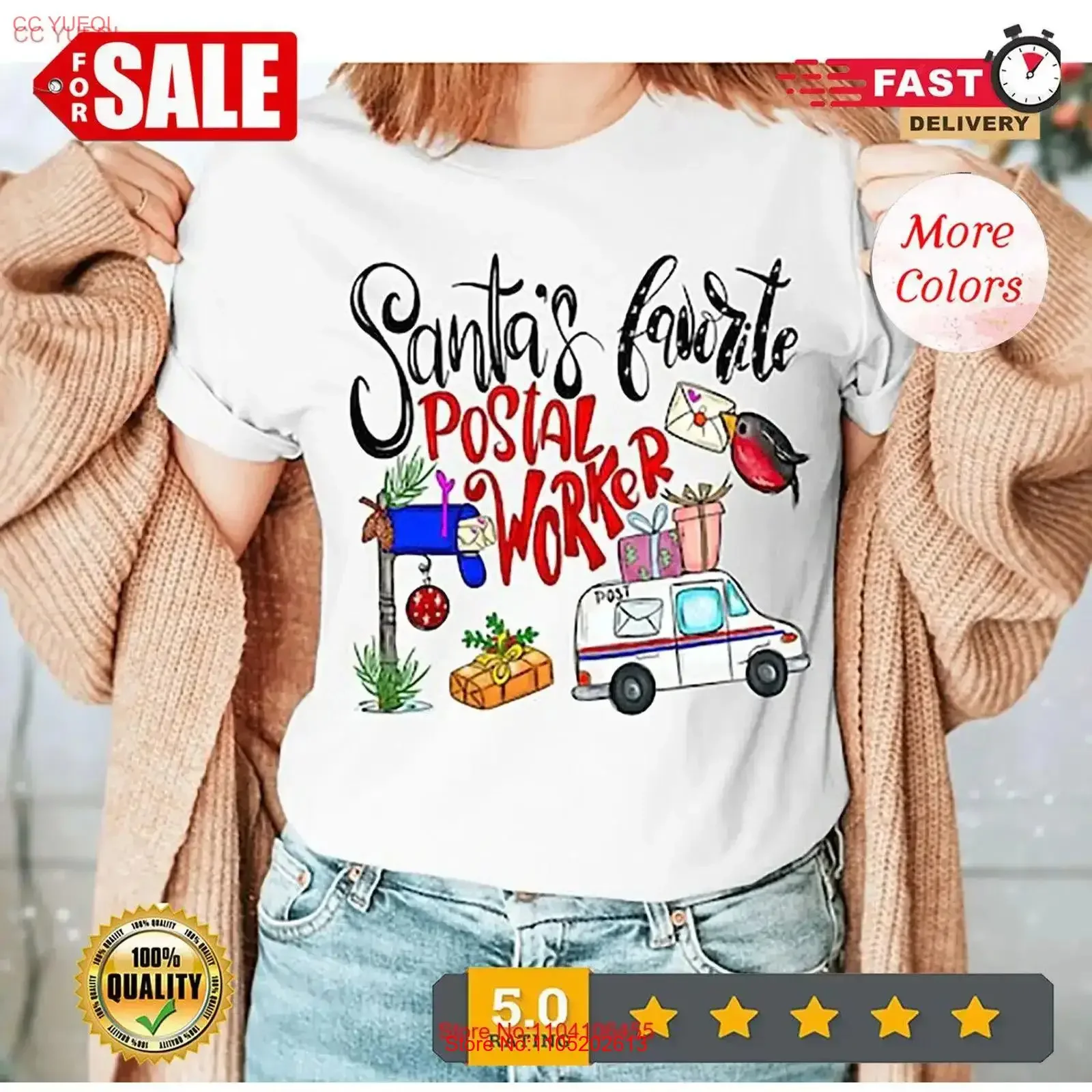 

Santa s Favorite Postal Worker T Shirt Christmas for Xma vintage Washed Soft fashion Slightly Comfortable designer clothes