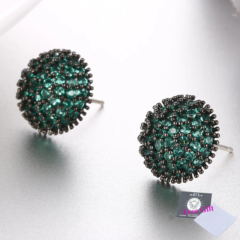 Druzy Green Round Punk Stud Earrings for Women Black Gold Color AAA Cubic Zirconia Bohemia Romantic Small Earings Africa Jewelry