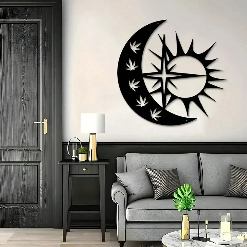 Celestial Metal Sun Moon Wall Art for Living Room Office Patio Decor 1PC