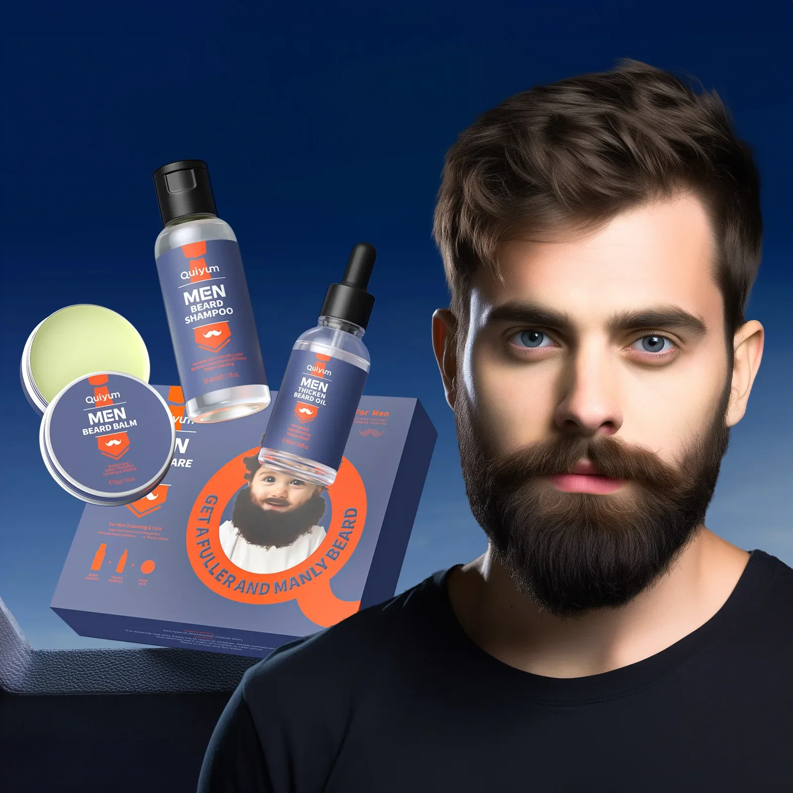 Laikou Herren Bart pflege Kit 3-teiliges Set Bart Shampoo Beardoil Bart balsam Bye-Bye Dyness & Rauheit bieten tiefe Flüssigkeits zufuhr