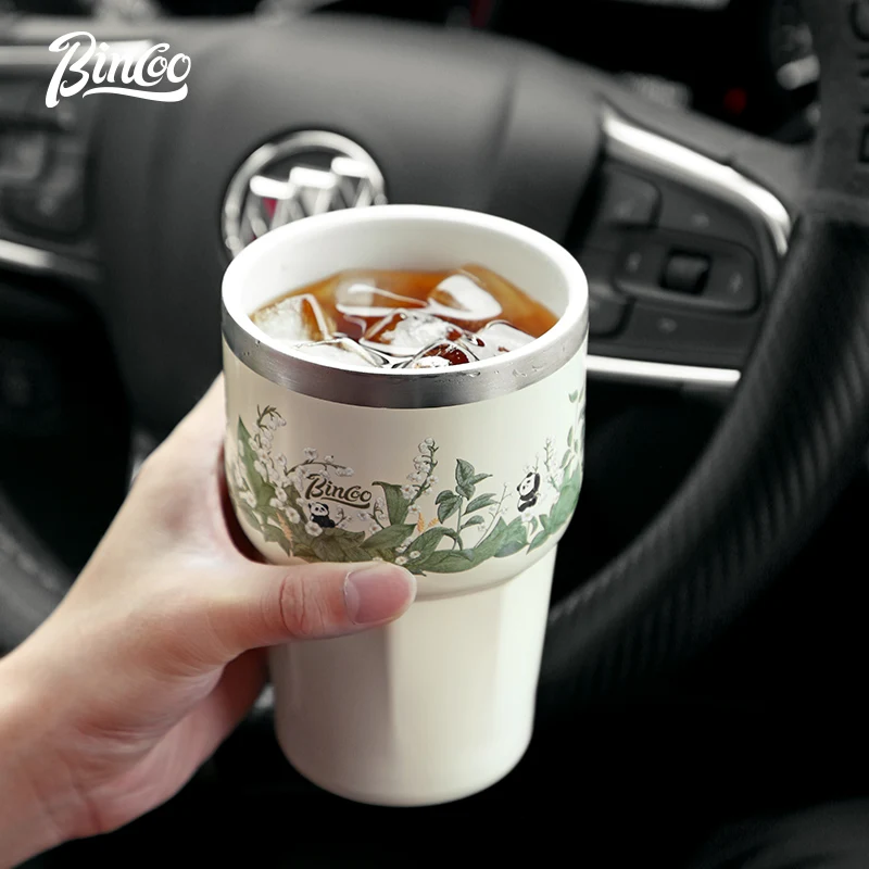 

Coffee Insulated Cup,580ML Outdoor Portable Ice Cup Travel Coffee Mug Spill Proof With Lid Car Direct Drinking Straw Thermos Cup