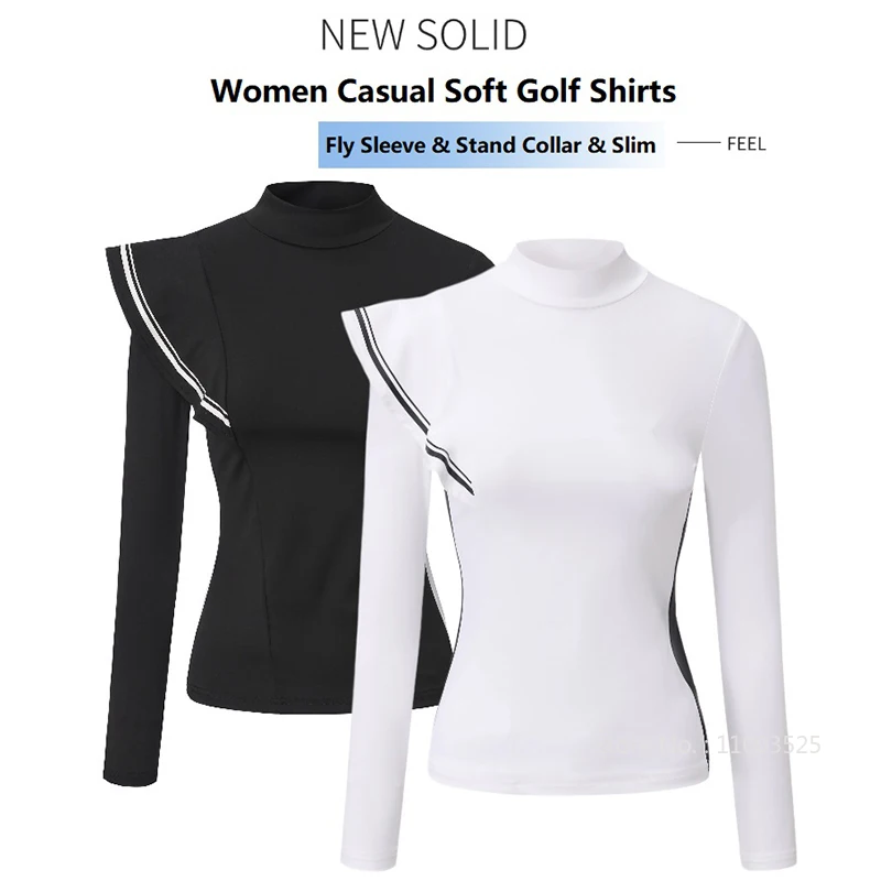 Spring Autumn Golf Apparel Women Long Sleeved Golf Ball Top Ladies Round Neck Fly Sleeve Shirts Quick-dry Korean T-shirts