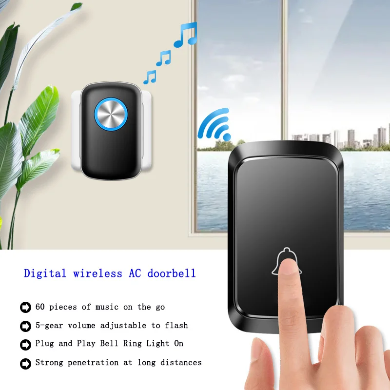 A28 Intelligent Remote Distance Caller Waterproof Wireless Music Door Bell Household Digital AC Doorbell Plug and Play