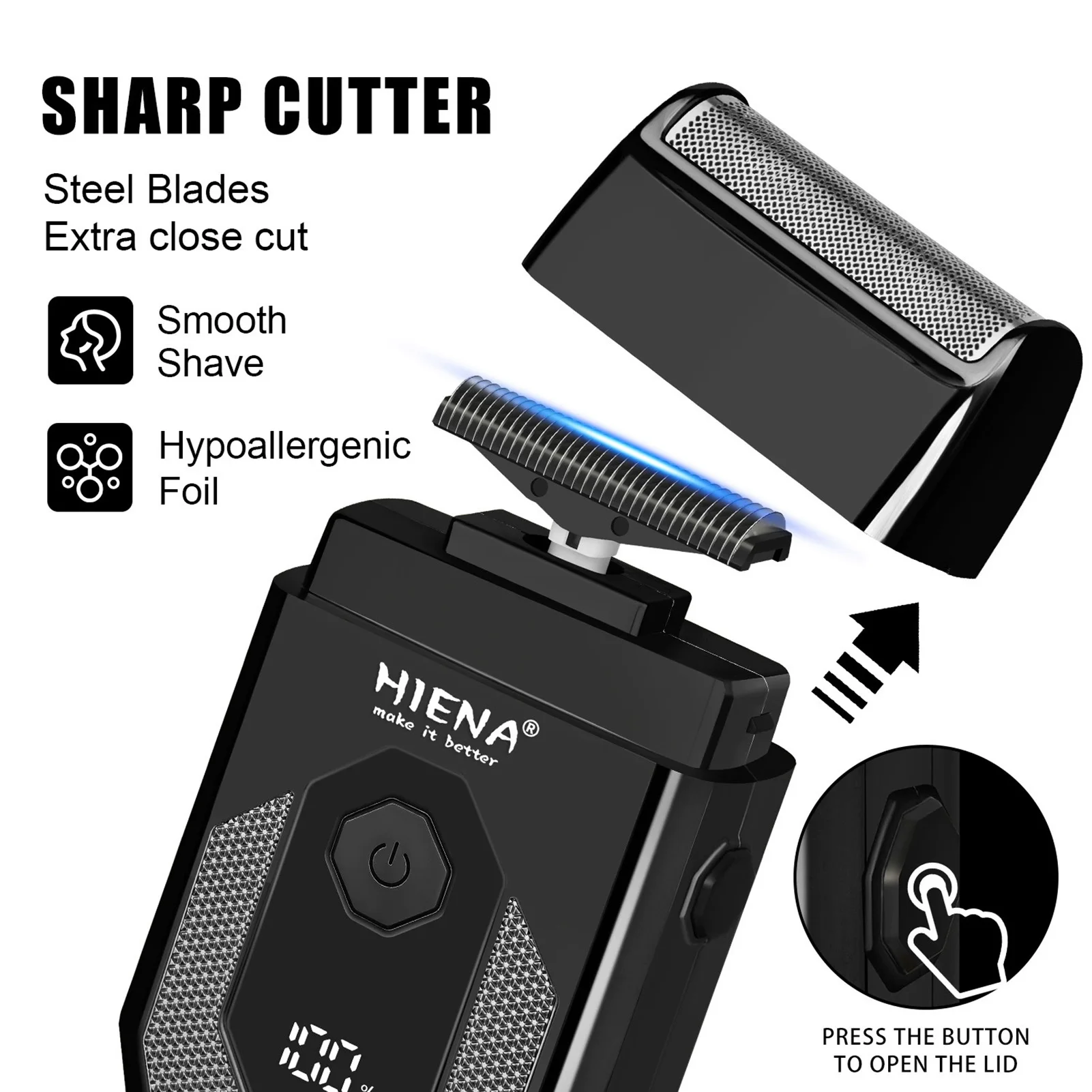 HIENA Beard Shaver For Men Portable LED Display Electric Razor Professional Grooming Hair Cutting Machine Hair Clipper Kit