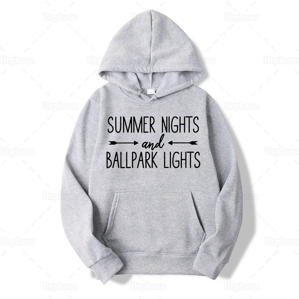 

Summer Nights And Ballpark Lights Hoodie Baseball Softball Saying Hoodies Sweatershirt Ball Mom Harajuku Pullover Hoodie