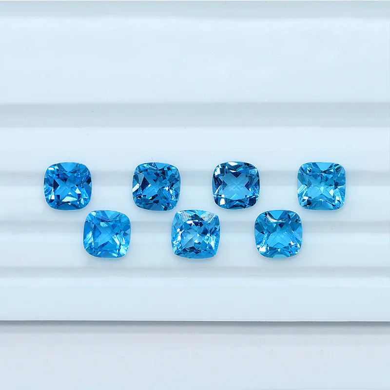 Natural Swiss Blue Topaz Cushion Cut Faceted Loose Gemstone For Ring Pendant Jewelry Inlay Matching Stone