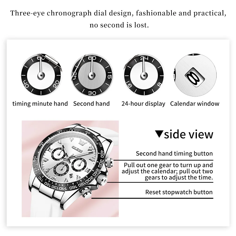 OLEVS New Couple Quartz Wristwatch for Men Women Fashion Silicone Strap Chronograph Auto Date Waterproof Lover's Watch Gifts