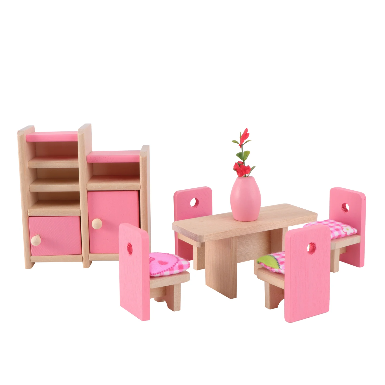 Gewatteerde poppenhuisstoelen Meubilair Speelgoed Miniatuur bouwstenen Houten set Baby