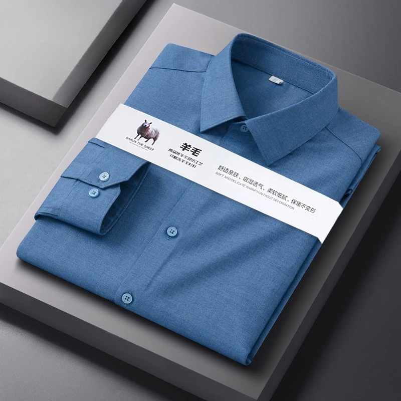 

Высококачественная модальная шерстяная рубашка с длинным рукавом, мужская белая, черная универсальная рубашка, мужская одежда, модная деловая повседневная рубашка против морщин