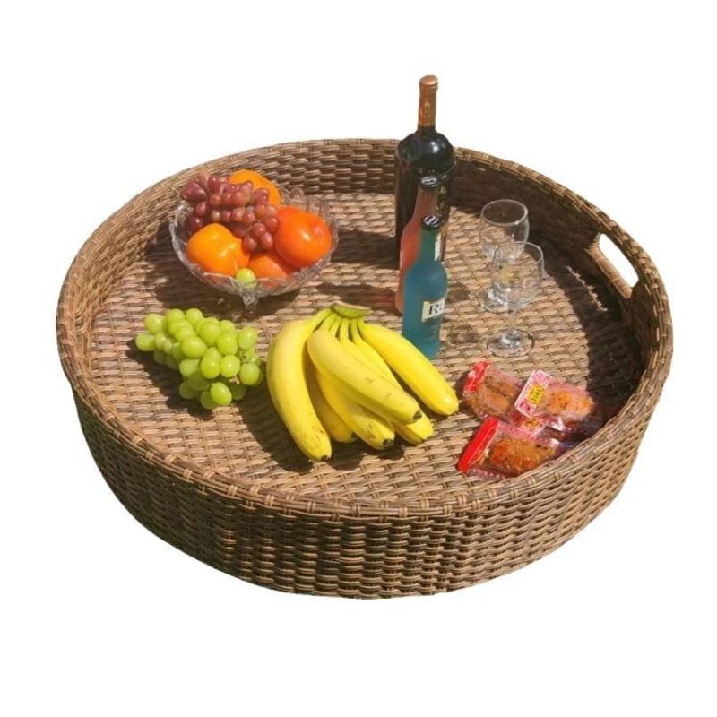 

Rattan Floating Round Tray Bali Basket Swimming Pool Hot Spring Fruit Drinks Dining Plate