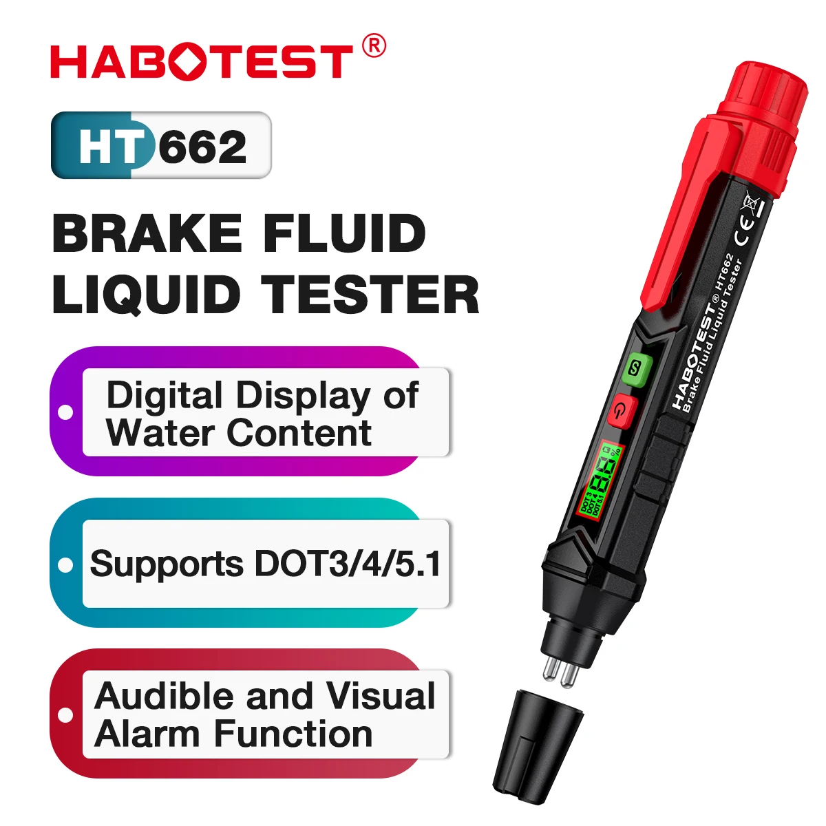 HABOTEST HT662 Brake Fluid Liquid Oil Tester Analyzer Meter for DOT3/DOT4/DOT5.1 Brake Fluid Content Detector