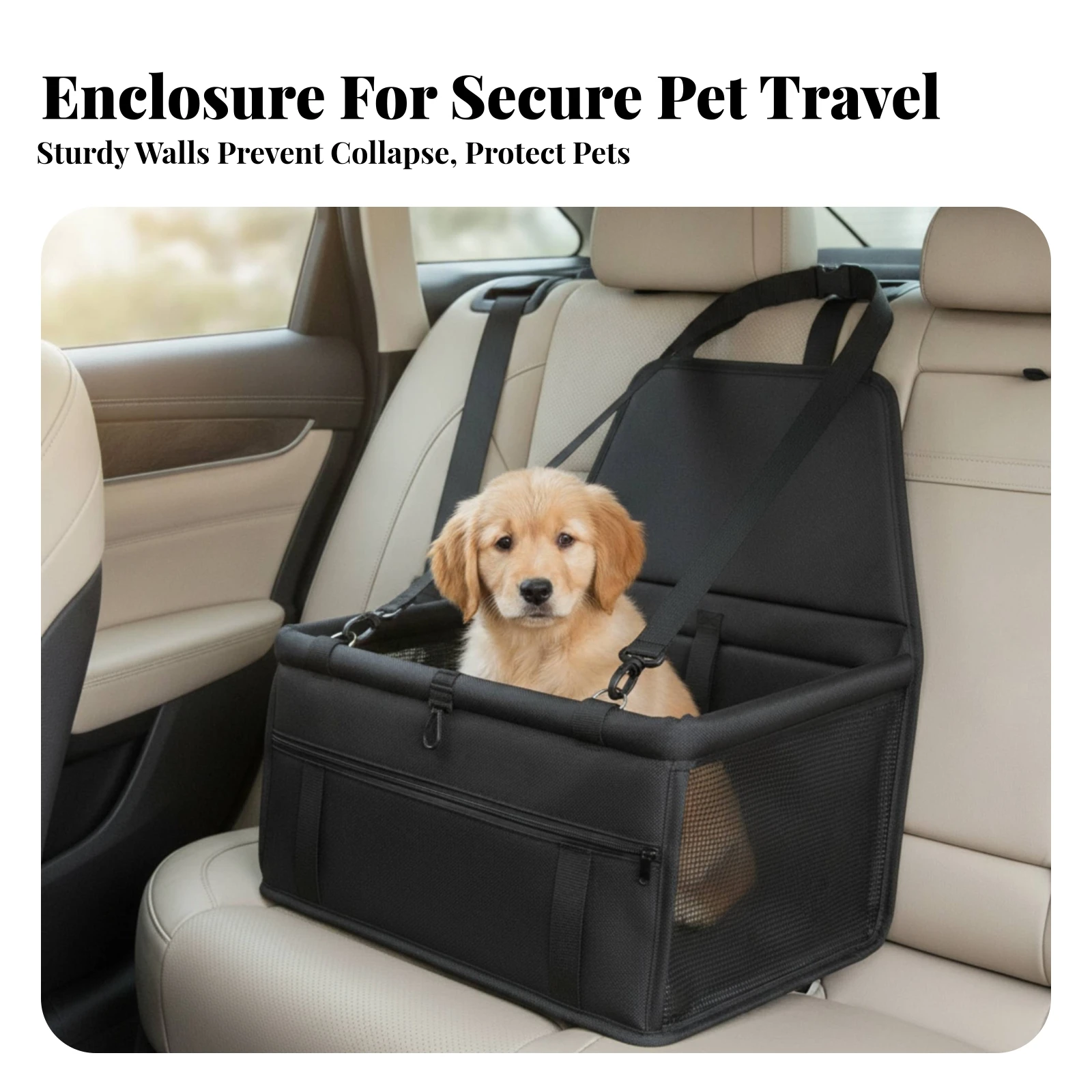 Dog Car Seat Padded Pet Booster Seat Dog Car Bed Adjustable Long-Lasting for Dogs, Road Trips