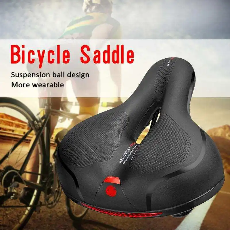 Shock Absorbing Bicycle Saddle Men\'s and Women\'s Hollow Breathable MTB Road Bike Saddle Big Butt Bicycle Seat Safety Warning