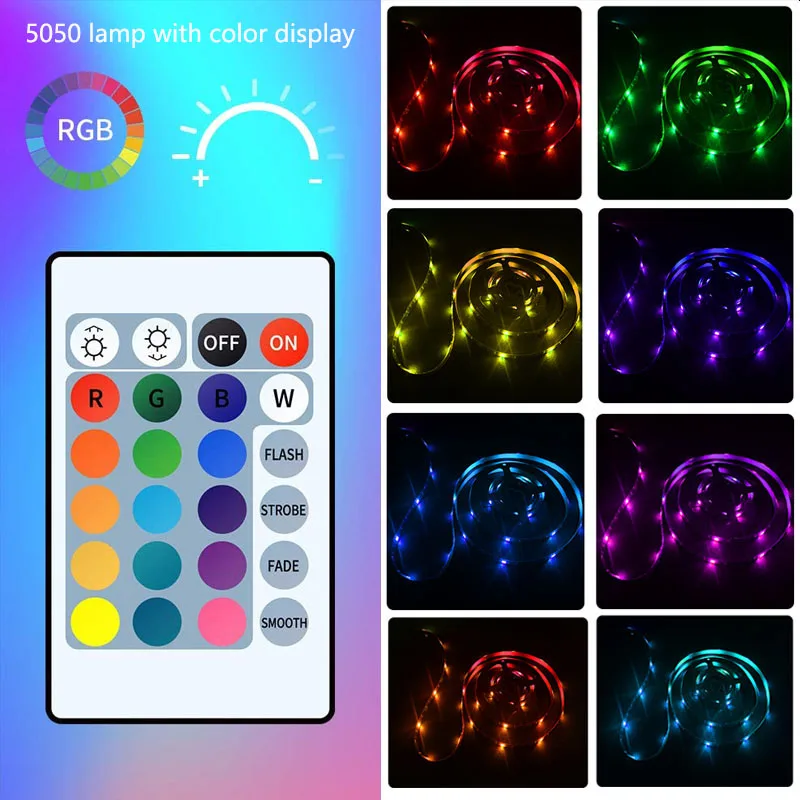 RGB Color Changing Flexible Battery Operated LED Lights with 24 Keys Controller for Bedroom, Desk, Home, Room, TV Camping DIY