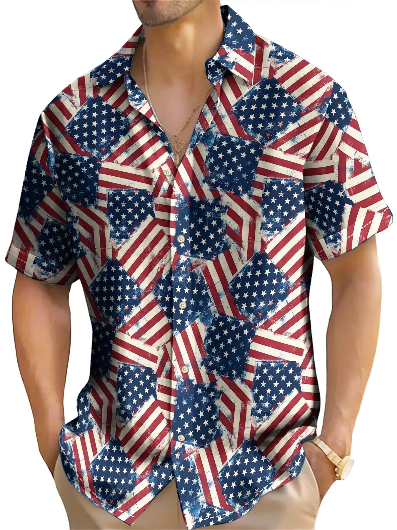 American Shirt Usa Flag Pattern Shirts For Men Independence Day Blouse Summer Casual Short Sleeved Tops Clothes Oversized Shirt