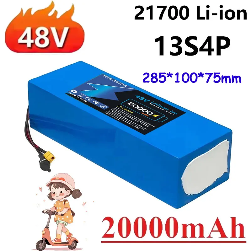 New 48V 20Ah 13S4P 21700 High-Power Rechargeable Lithium Battery Pack500W 800W 1000W Built-in 30A BMS Protection