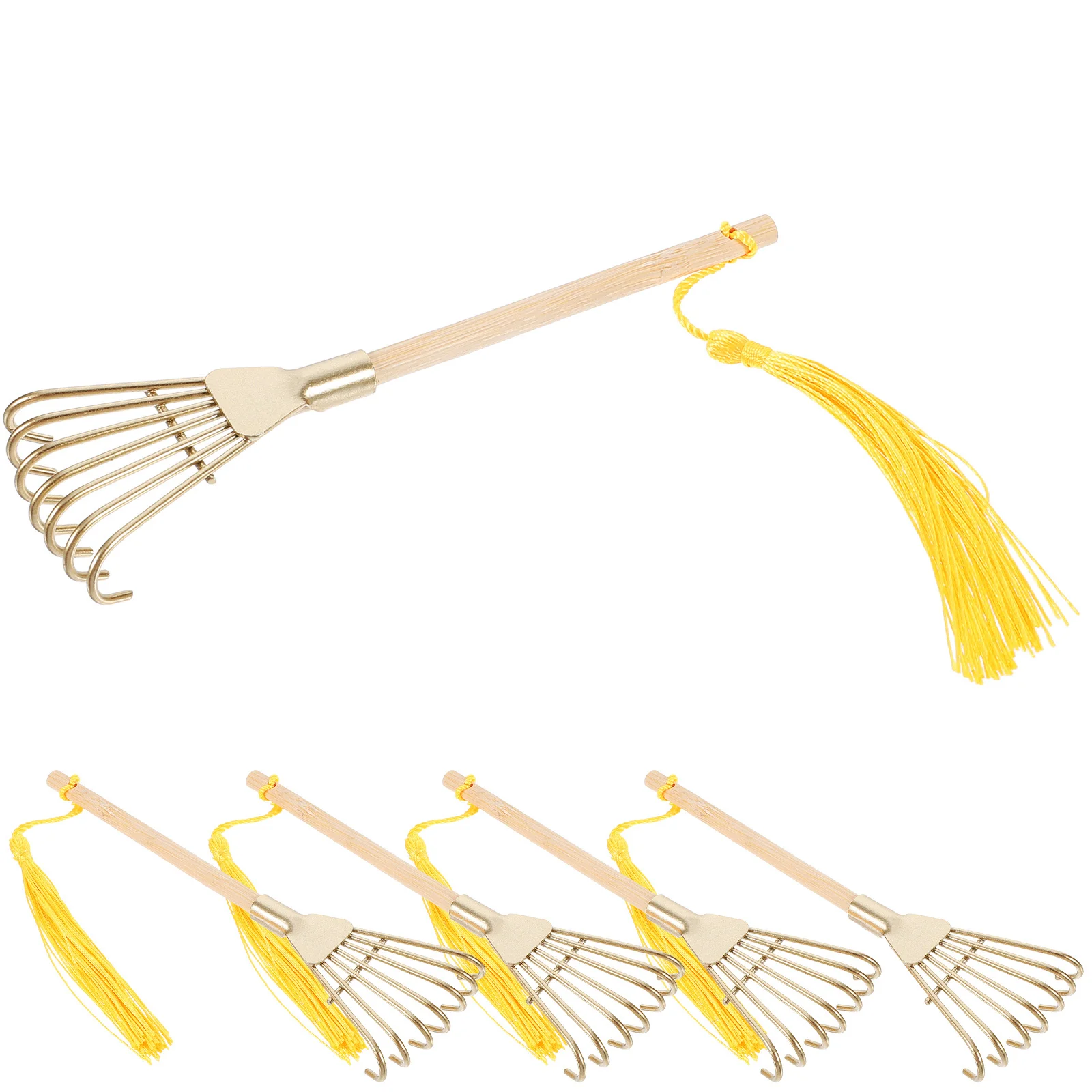 

5Pcs Golden Iron Rake Decor Mini Zen Garden Rake for Sand Table Arrangement Rustic Farmhouse Home Decor Metal Bamboo Craft