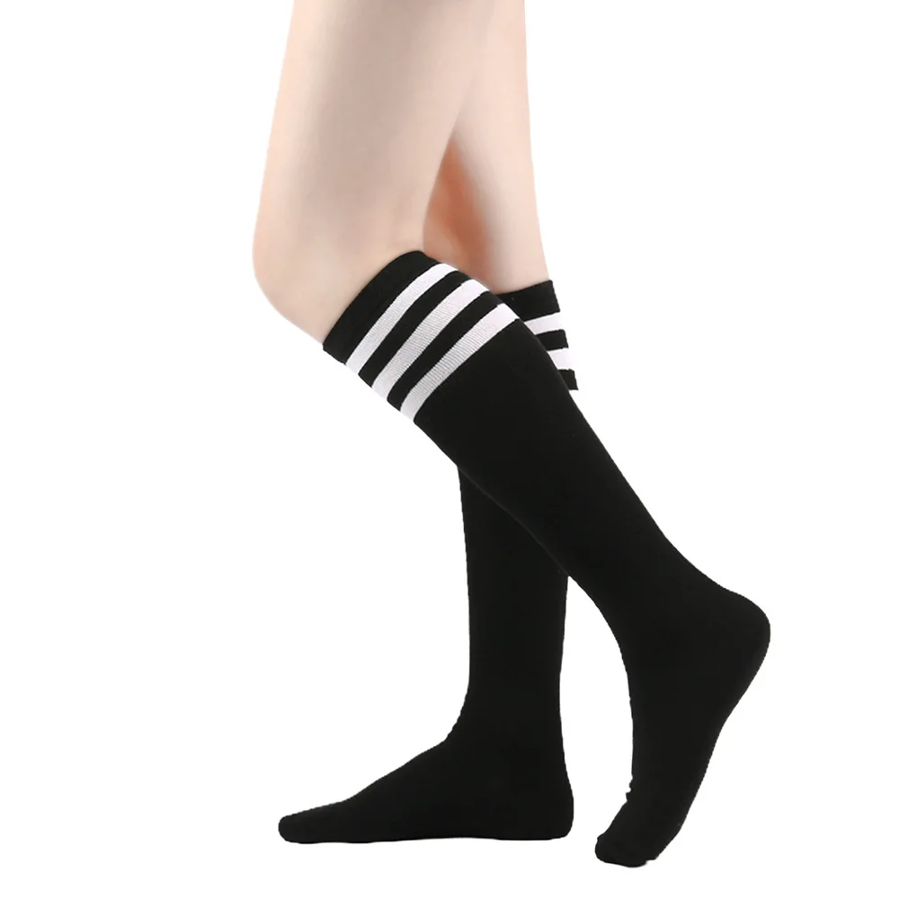 Chaussettes longues à rayures noires et blanches pour femmes, chaussettes hautes au-dessus du genou, bas chauds pour dames et filles