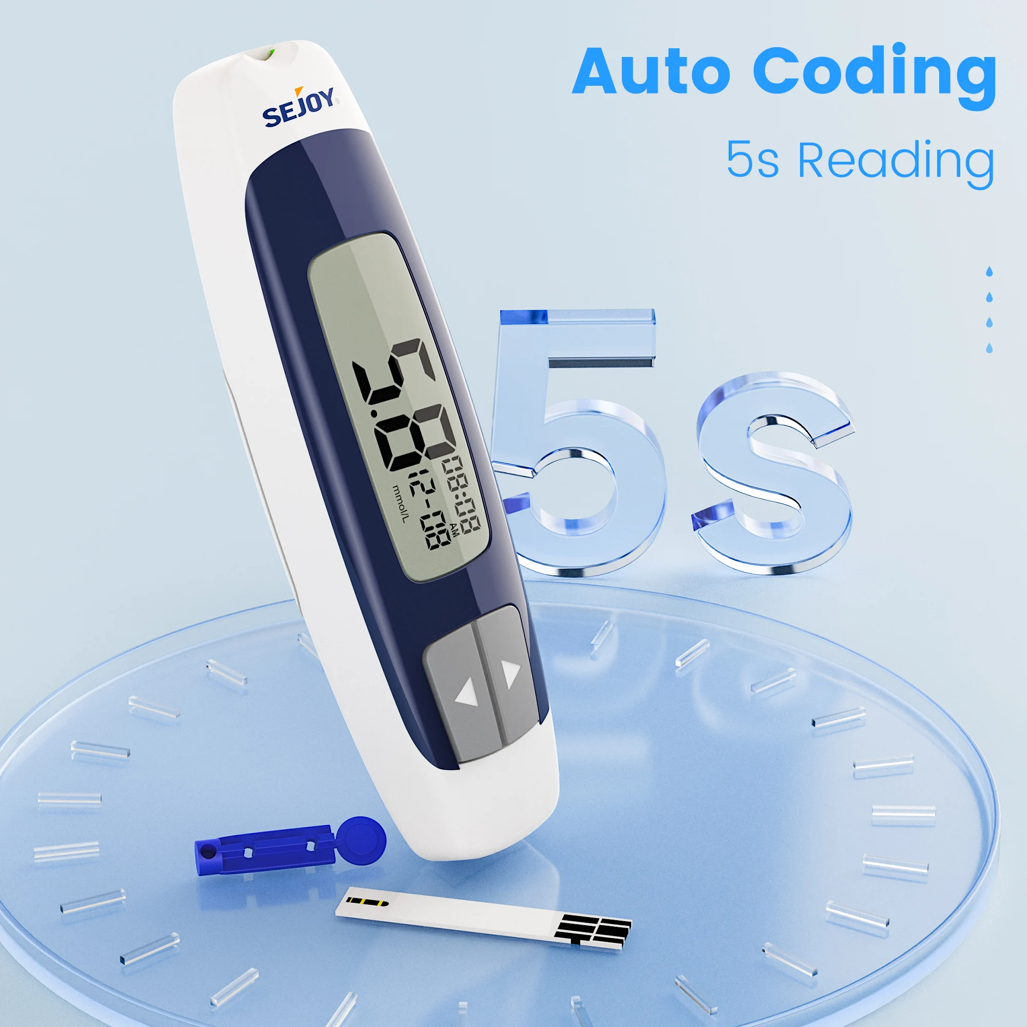Sejoy BG-203 Blutzuckermessgerät-Set, 50 Stück Teststreifen, Lanzetten für Diabetes-Monitor, digitales Blutzuckermessgerät, Teststreifen werden separat verkauft – Detail 6