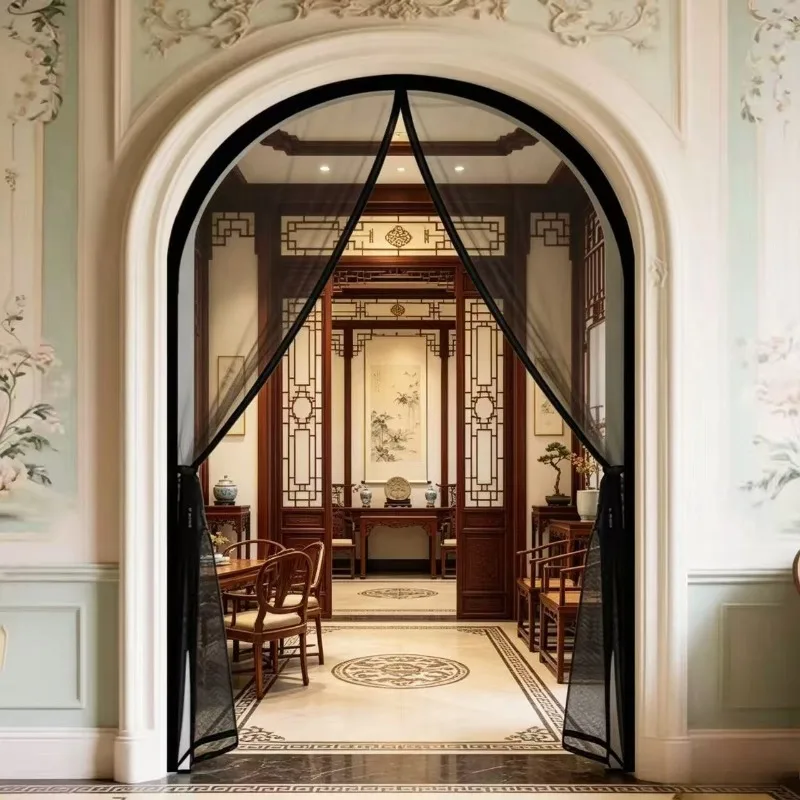 Pet Friendly Arched Screen Door, Magnetic Closure Fine Mesh Anti Insect Curtain, Hook Design for Indoor Bedroom Living Room Door