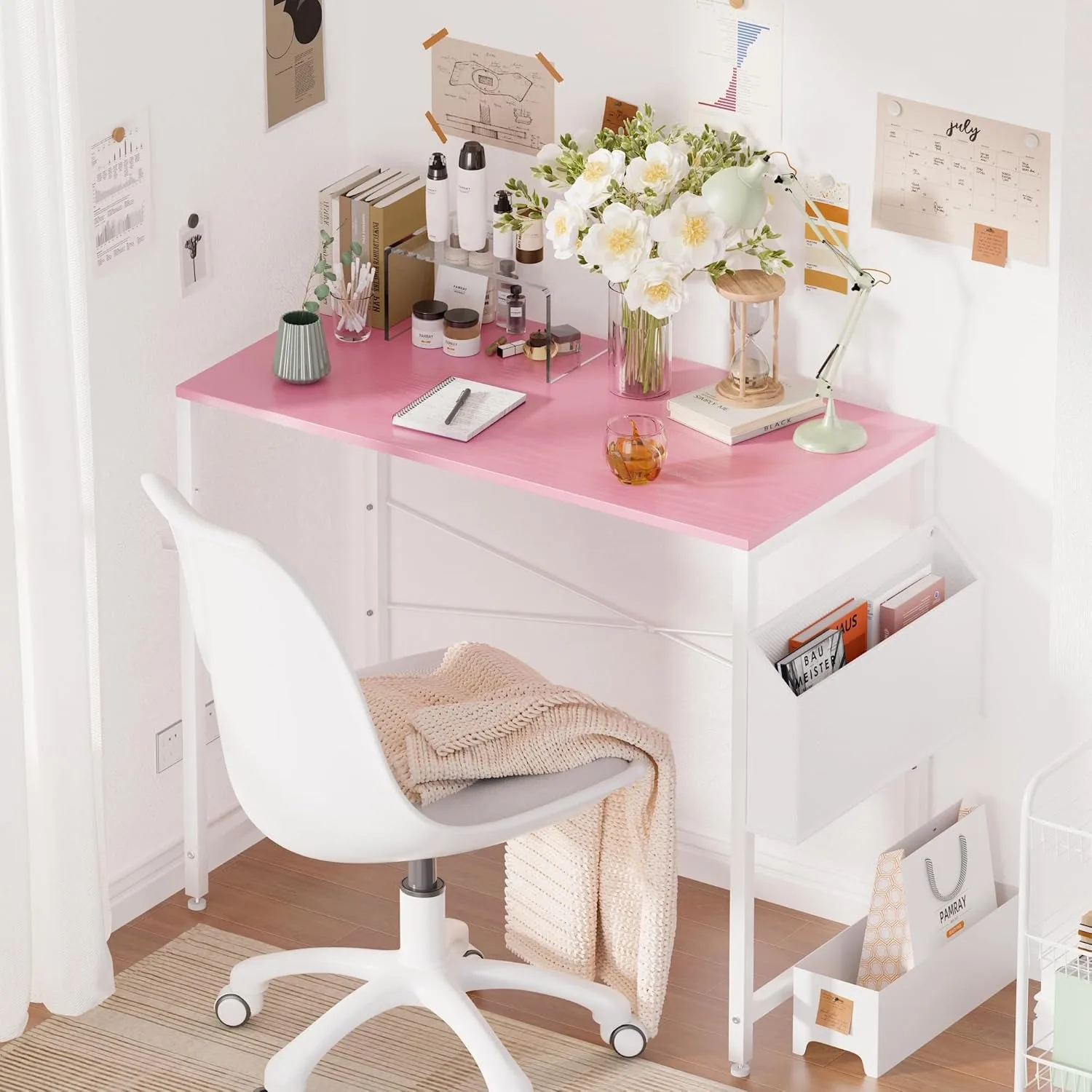 32 inch small space computer desk with storage bag, headphone hook, small office desk, study, writing desk