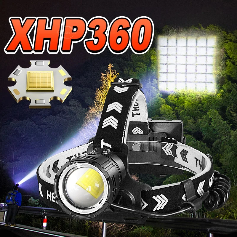Super High Power XHP360 Headlamps Type-C Rechargeable 36 Core Head Lamp Waterproof Long Shot Super Bright Head Torch for Hunting