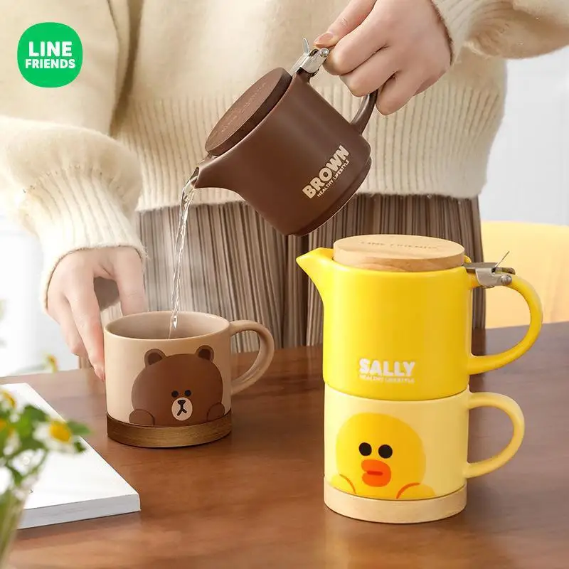 LINE FRIENDS Light Luxury Ceramic Teapot Set Home Tea Cup Large Capacity Kung Fu Tea Set Single Pot Daily Necessities